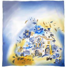 AM-084 Hand-painted silk scarf Milanów villa, 90x90cm