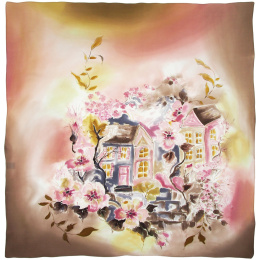 AM-085 Hand-painted silk scarf Milanów villa, 90x90cm