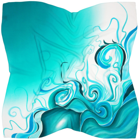 AM-087 Hand-painted silk scarf with a sea motif, 90x90cm