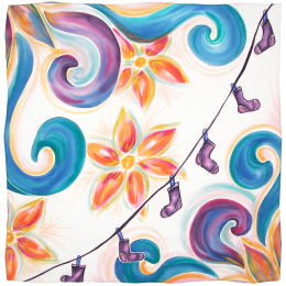 AM7-006 Hand-painted silk scarf, children's motif 70x70cm