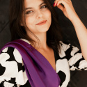 Violet silk satin scarf, 70x70 cm