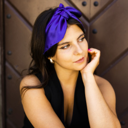 Cobalt silk satin scarf, 70x70cm