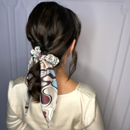 Decorative Hair Scrunchie With Ribbon Beige Abstract