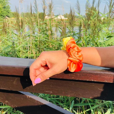 Silk Scrunchie, Satin Hair Scrunchie, gelb-orange