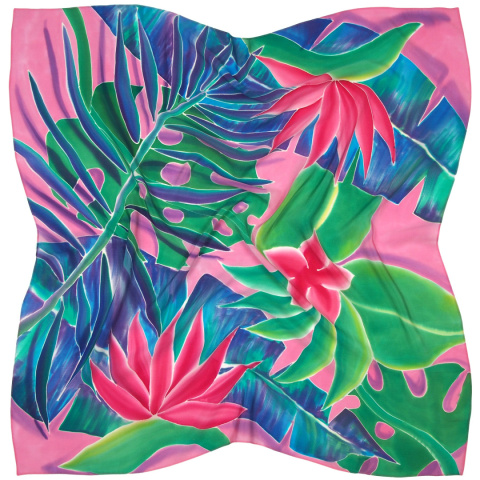 Women's silk scarf hand-painted with leaves