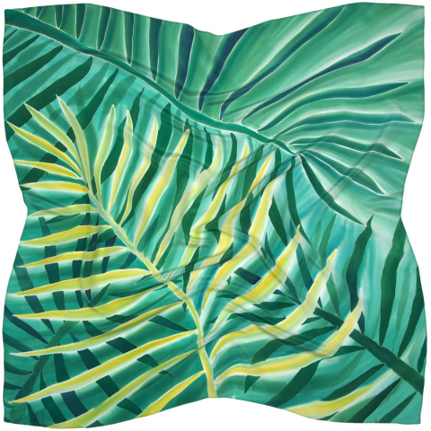 AM7-010 Women's hand-painted silk scarf with leaves 70x70cm