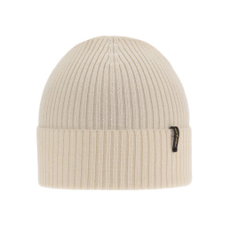 Women's ecru merino hat with stripes