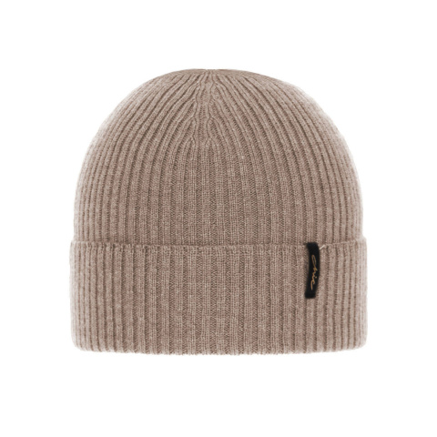 Women's merino hat dark beige with stripes