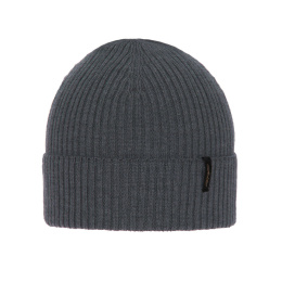 Women's merino hat dark gray with stripes