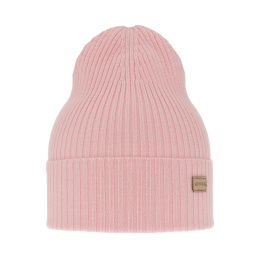 Women's merino hat pink with turn-up