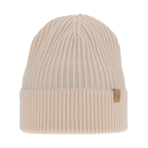 Women's merino beige hat with a turn-up