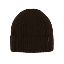 Women's brown merino hat with stripes