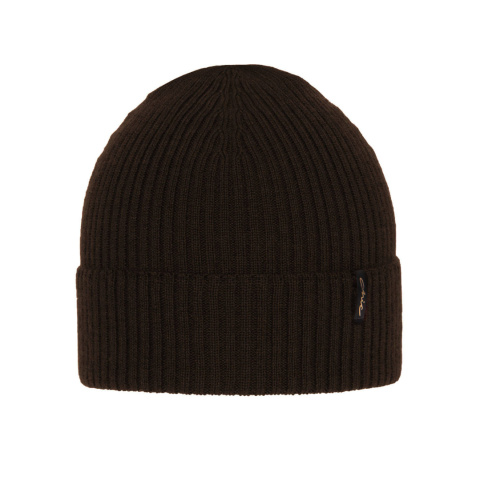 Women's brown merino hat with stripes