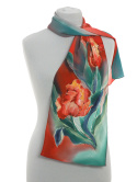 SZ-754 Women's thin silk scarf hand-painted, flowers 130x25cm