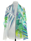 SZ-752 Hand-painted silk shawl, Monstera Leaves, 165x45 cm