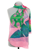 SZ-753 Hand-painted silk shawl, Monstera Leaves, 160x40 cm