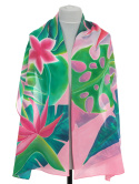 SZ-753 Hand-painted silk shawl, Monstera Leaves, 160x40 cm