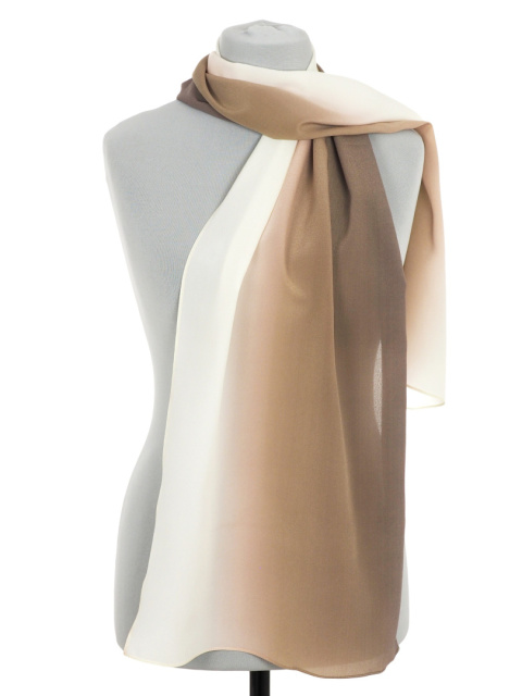 SZC-063 Ombre scarf hand-shaded, white and brown, 160x41 cm