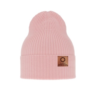 Women's merino hat pink with turn-up