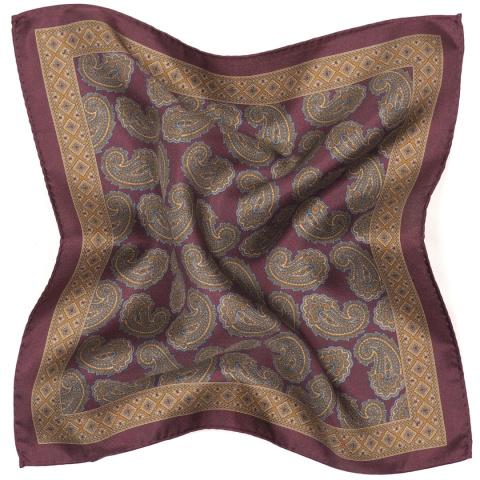 Silk handkerchief for suit with paisley pattern 30x30 cm