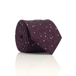 Christmas tie with holly burgundy KM-141
