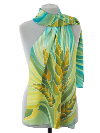 SZ-017 Women's silk shawl, shawl with ears of corn 170x45 cm