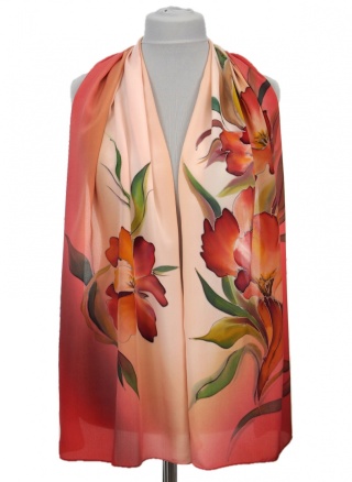 SZ-375 Hand Painted Silk long scarf, 170x45cm