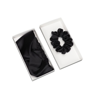 Jedwabny zestaw do włosów: opaska + gumka, czarny ZOG-009