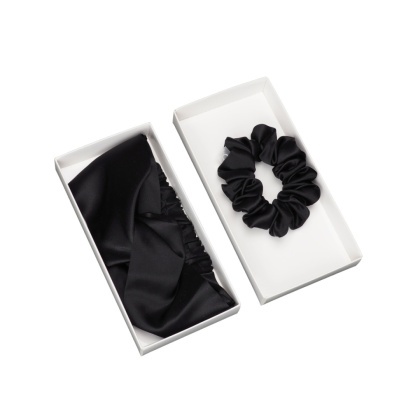 Jedwabny zestaw do włosów: opaska + gumka, czarny ZOG-009