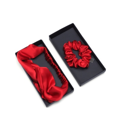 Jedwabny zestaw do włosów: opaska + gumka, czerwony ZOG-007