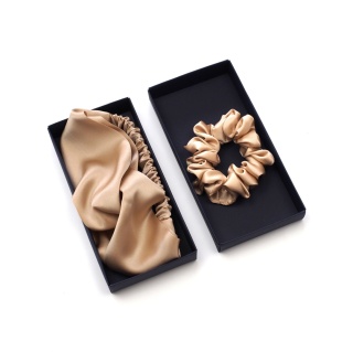Jedwabny zestaw do włosów: opaska + gumka, ciemnobeżowy ZOG-012