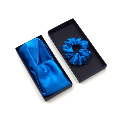 Jedwabny zestaw do włosów: opaska + gumka, jasnolazurowy ZOG-014