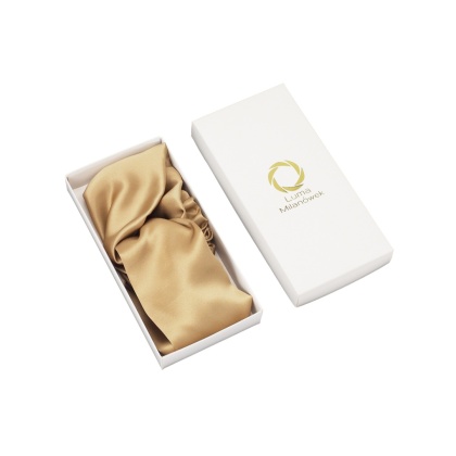 Szeroka beżowa jedwabna opaska na głowę na gumce JO-047