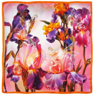 Orange silk scarf with flowers and fairy 68x68cm AD7-490