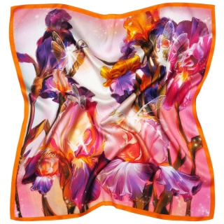 Orange silk scarf with flowers and fairy 68x68cm AD7-490