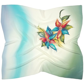 AM-1040 Hand-Painted Silk Scarf Flowers, 88x84cm