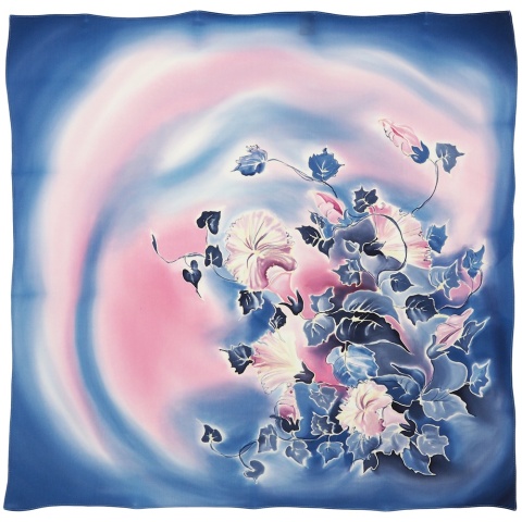 Apaszka jedwabna ręcznie malowana, Niebieski pejzaż 70x70 cm AM7-297