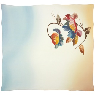 Apaszka jedwabna ręcznie malowana w kwiaty błękitno-żółta 89x81cm AM-1038