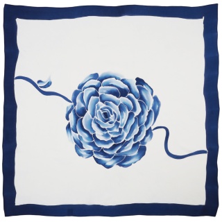 Apaszka jedwabna, ręcznie malowana, Błękitna róża 90x90cm AM-630