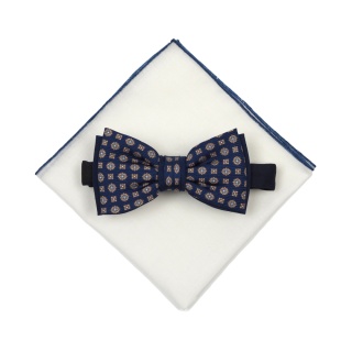 Navy patterned silk bow tie