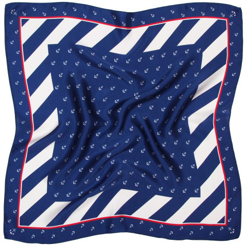 Navy blue silk scarf with anchors 68x68cm AD7-038
