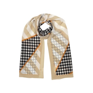 Double-sided houndstooth silk scarf beige 145x30cm SDM-06