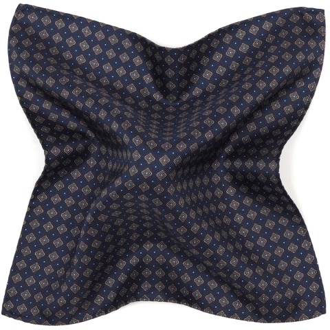 Navy Blue Silk Pocket Square with Micro Pattern 30x30 cm PJ-393
