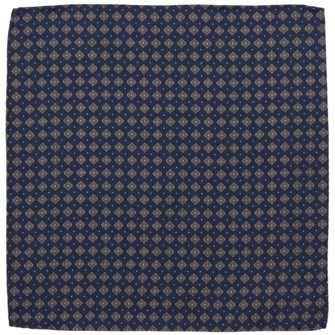 Navy Blue Silk Pocket Square with Micro Pattern 30x30 cm PJ-393