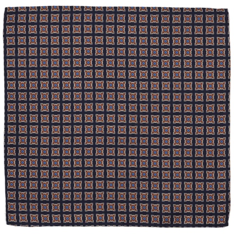 Navy Blue Silk Pocket Square with Micro Pattern 30x30 cm PJ-395