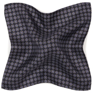 Navy Blue Silk Pocket Square with Micro Pattern 30x30 cm PJ-396