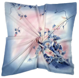 AM-216 Blue-pink Hand Painted Silk Scarf, 90x90cm