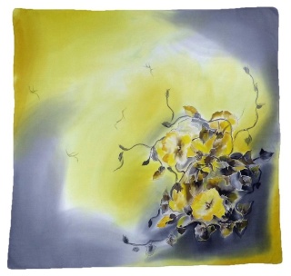 AM-221 Hand-painted Silk Scarf Flowers, 90x90cm