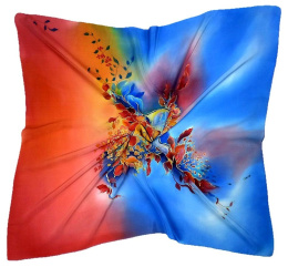 AM-225 Red-blue Hand Painted Silk Scarf, 90x90cm