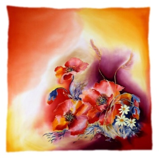 AM-248 Orange and purple Hand Painted Silk Scarf, 90x90cm